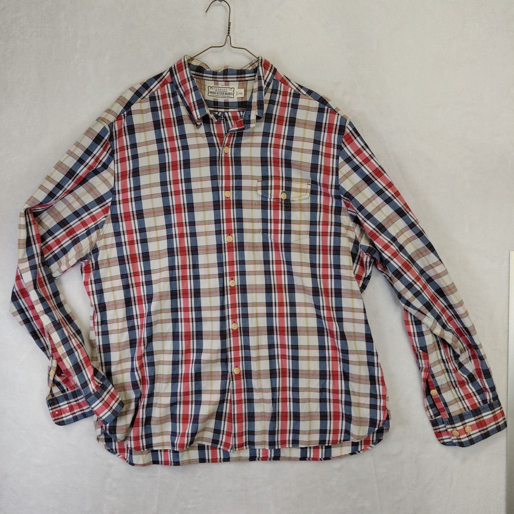 Guideboat Co Indigo Bleeder Madras Plaid Button Down Shirt Mens XXL Red Blue